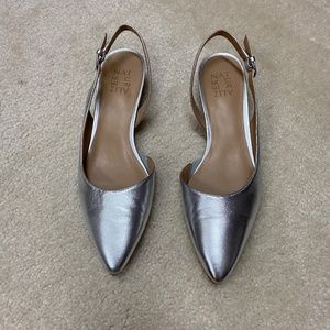 Silver sling backs